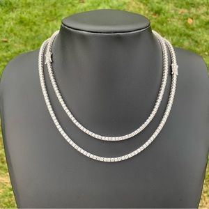 3mm Moissanite SOLID 925 Sterling Silver Tennis Chain 18” 20” (PASSES TESTER)